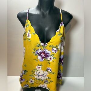 Socialite Yellow Floral Scalloped Cami